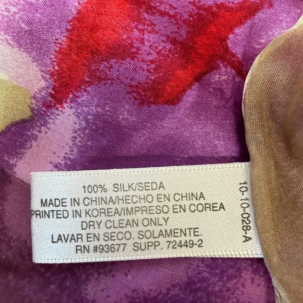 VTG Jacqueline Ferrar 100% Silk Floral Oblong Scarf Coquette Regencycore Boho